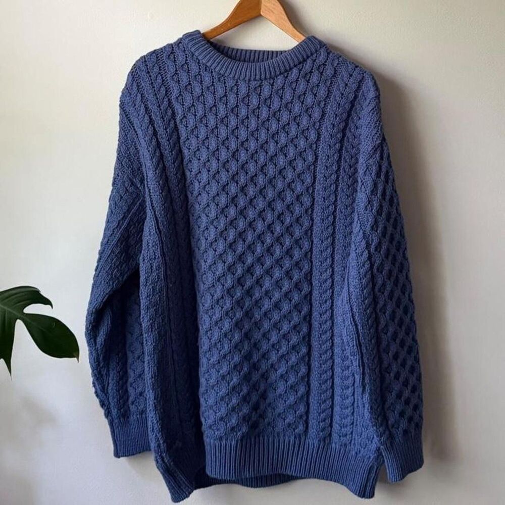 Vintage Aran Crafts blue cable knit sweater